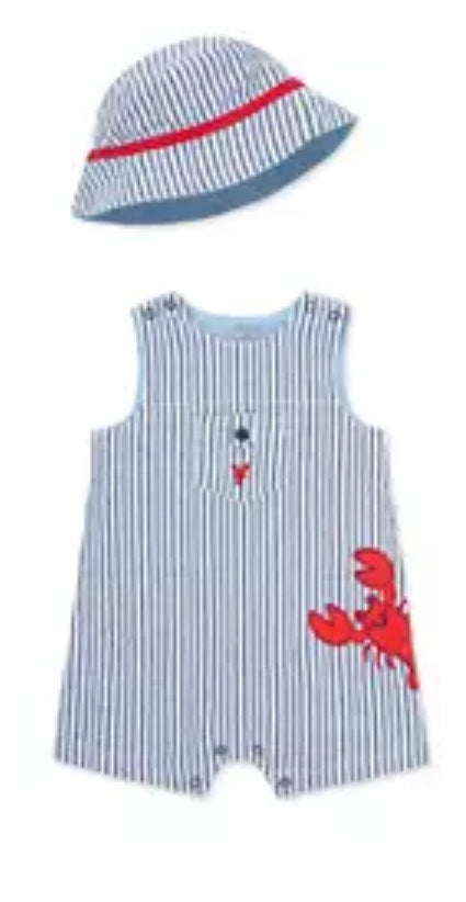 Little Me Baby Boys Lobster Sunsuit with Hat