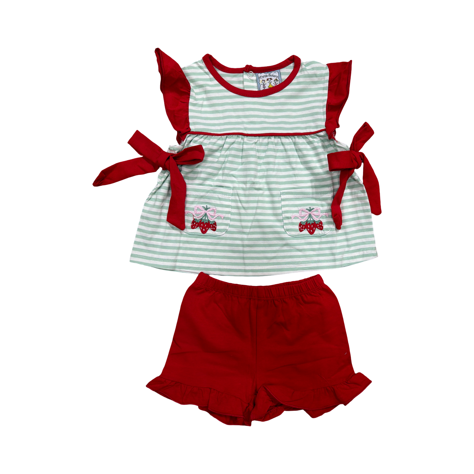 Strawberry Appliqué Short Set w/ Ties