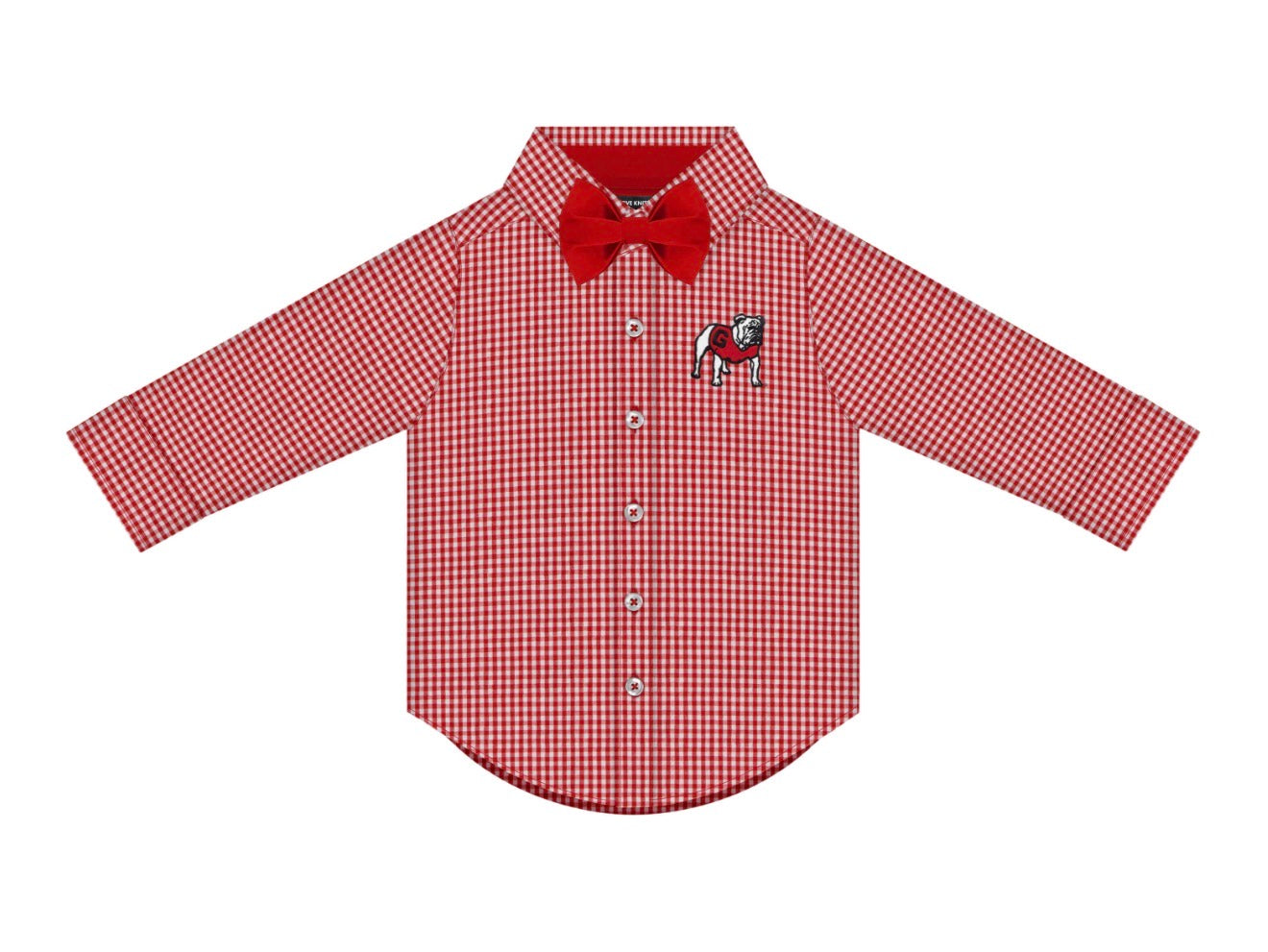 Georgia Bulldog Gingham LS Button Up with  removable Bow Tie