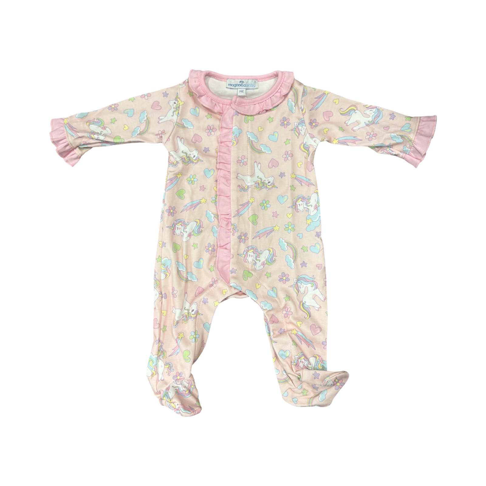 Magnolia Baby 100% Pima Cotton Enchanted Unicorn Ruffled Footie-