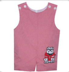 Southern Saturday Red Gingham Bulldog Appliqué Shortall