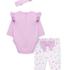 Baby Girls Pretty Bows Cotton Headband, Bodysuit & Pants Set