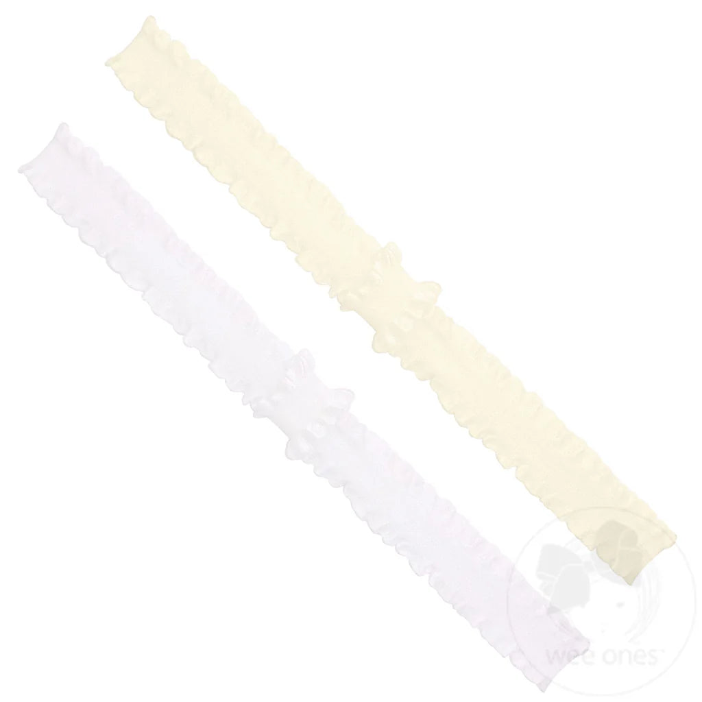 Wee Ones Ruffled Add-A-Bow Elastic Girls Baby Bands - Two Pack Ivory and White