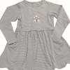 BLUE DOT PRINT DRESS WITH CORDED SMOCKING