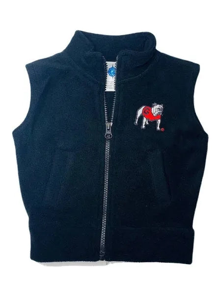 Boys Polar Fleece Black Vest-Standing Bulldog