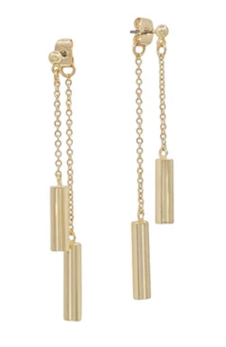 Dual Bar Gold Tone Drop Earrings