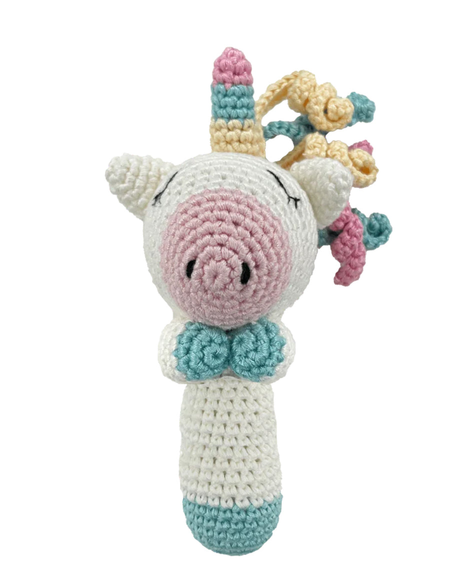 Unicorn Bamboo Crochet Rattle 6”