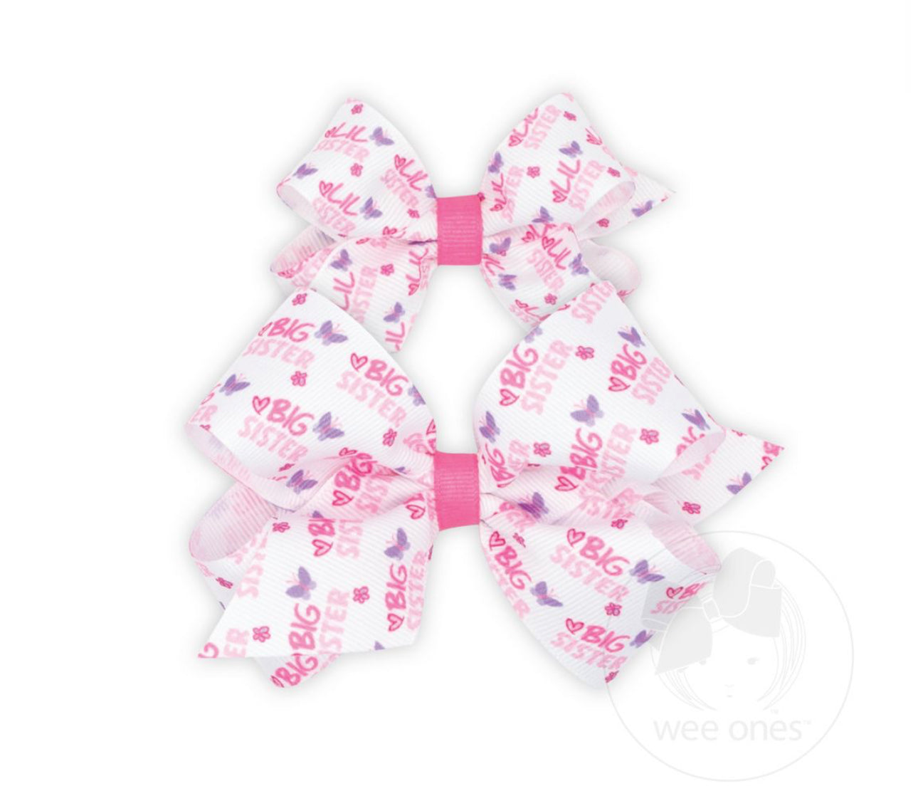 One Mini Little Sister Printed Grosgrain Hair Bow and One Medium Big Sister
Printed Grosgrain Hair Bow