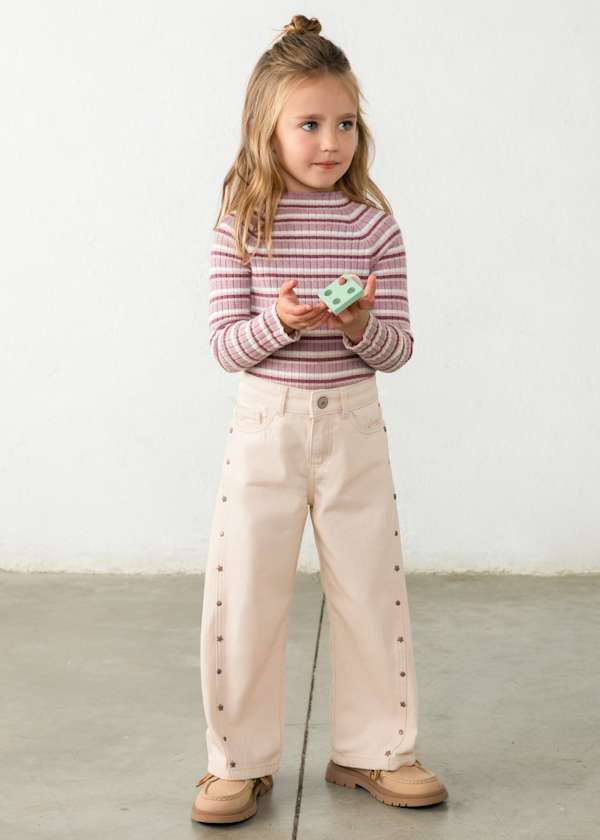 Girl Twill Barrel Pants - Tofu Khaki Stars