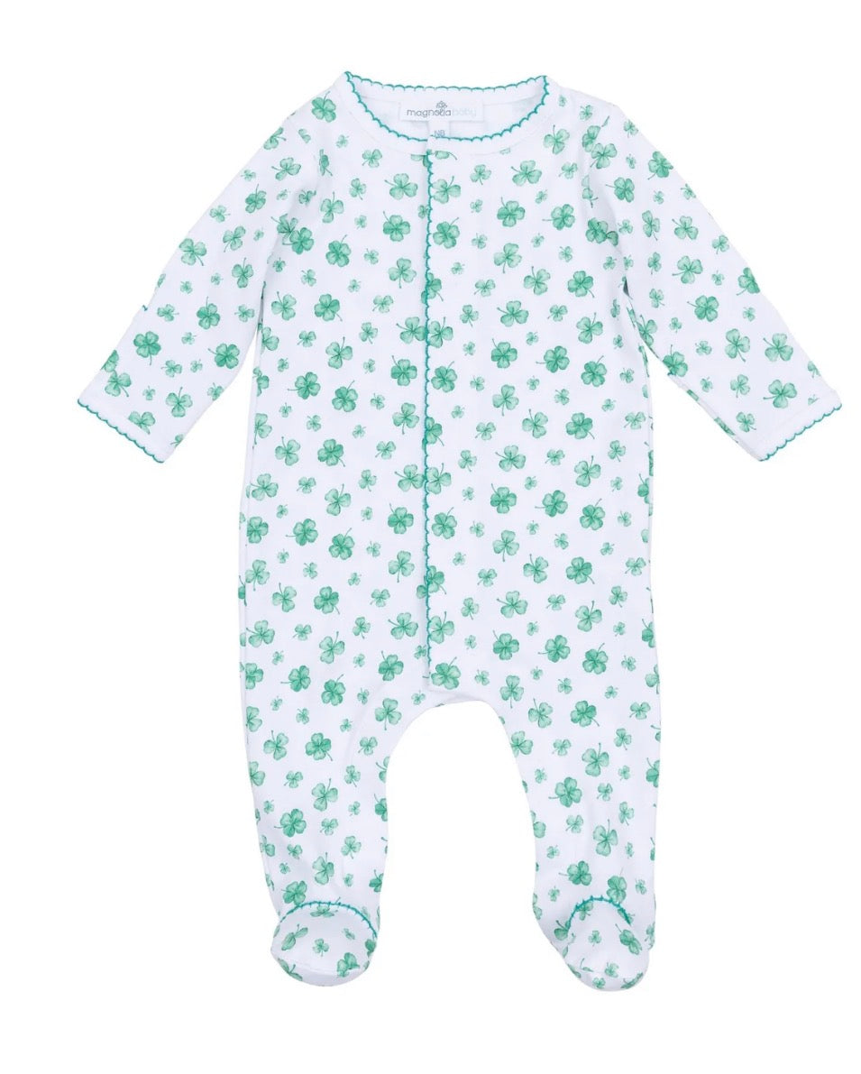 Magnolia Baby Lucky Little Ones Footed Zipper Onesie-Green