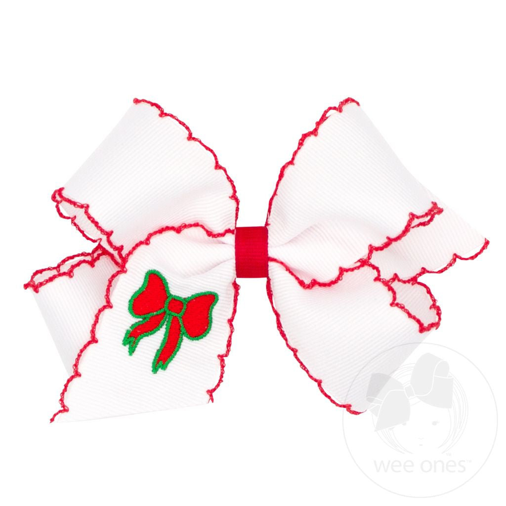 Wee Ones King Grosgrain bow with Moonstitch Edge and Bow Embroidery