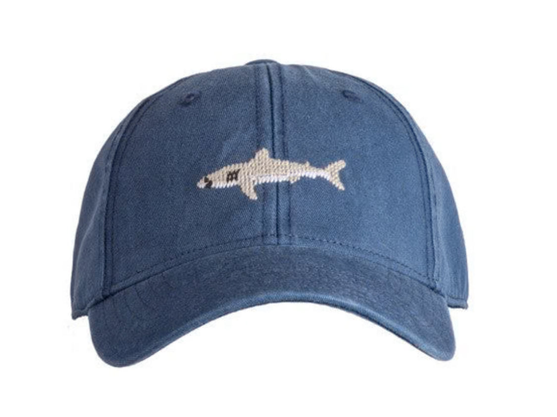 Harding Lane Needle Point Kids Baseball Hat -Great White Shark on Navy