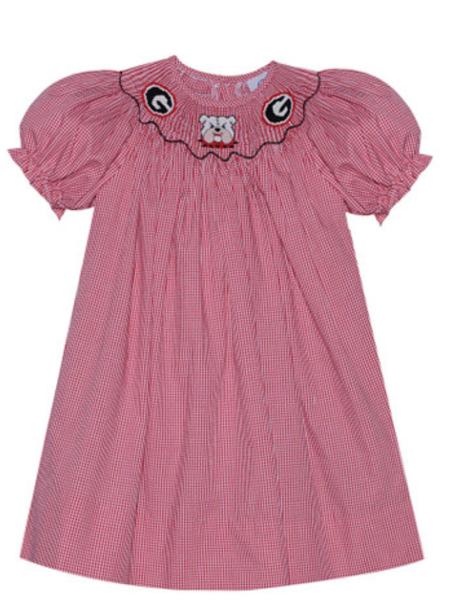 Southern Saturday Smocked Bulldog Bishop Dress