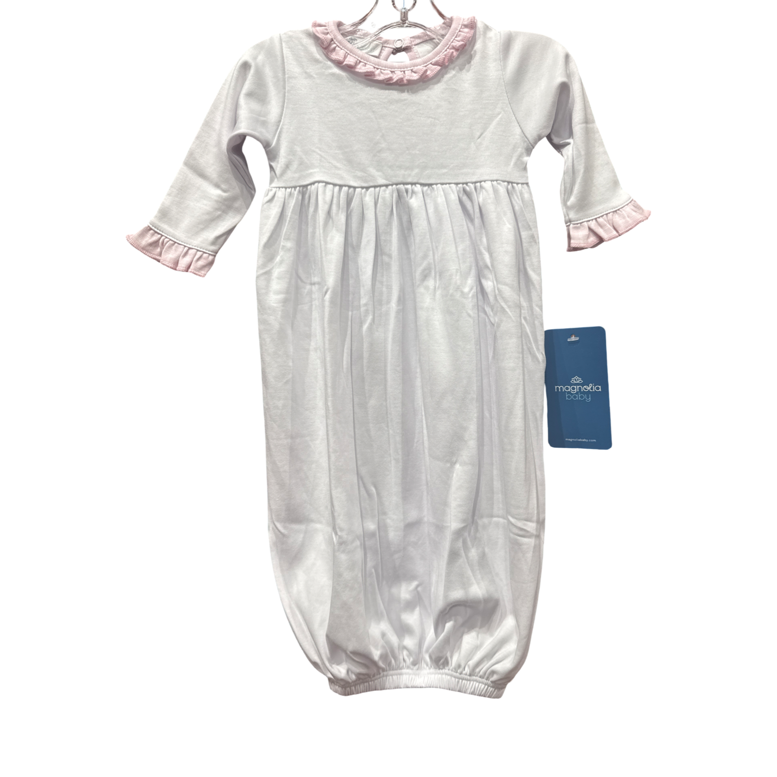 Magnolia Baby Essentials Gown-Whoye with pink trim