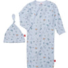 woodsy tale modal magnetic cozy sleeper gown + hat set blue