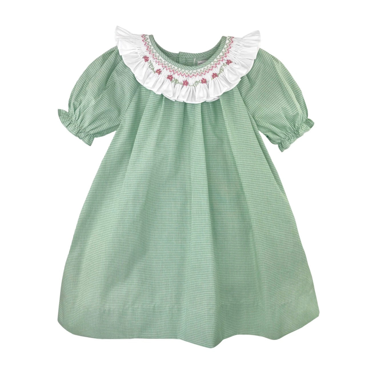 Green and White Floral Smocked Dress with Bloomers