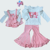 Valentines Pink Velvet Ruffled Skirt Set