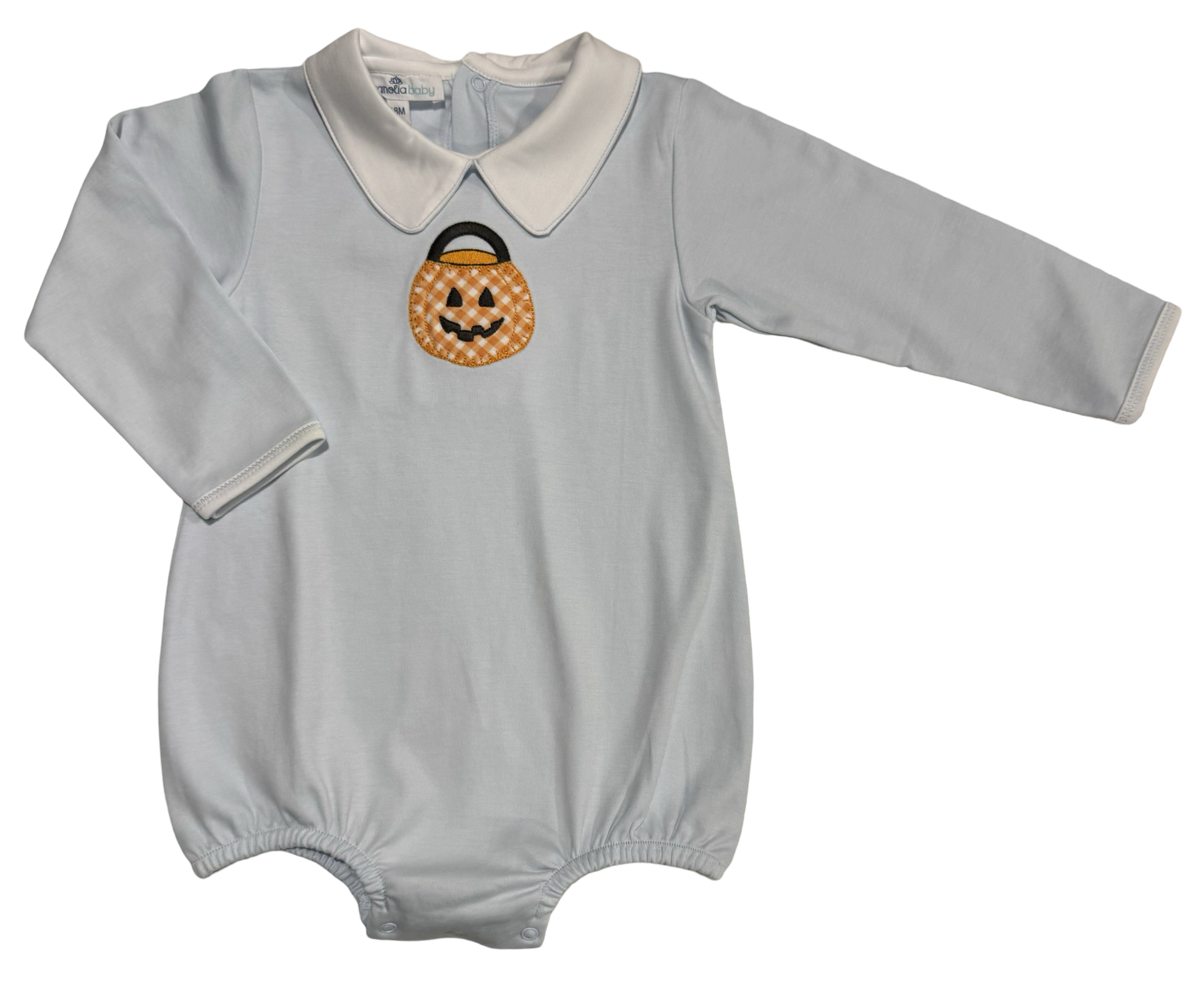 Magnolia Baby Trick or Treat Appliqué Collared L/S Boy Bubble