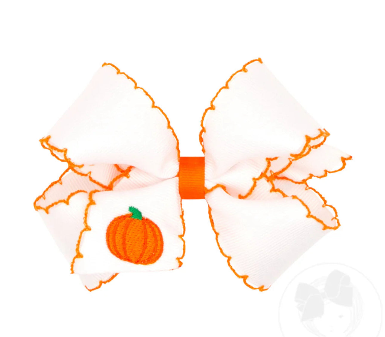 Medium Grosgrain Hair Bow with Moonstitch Edge and Harvest Embroidery