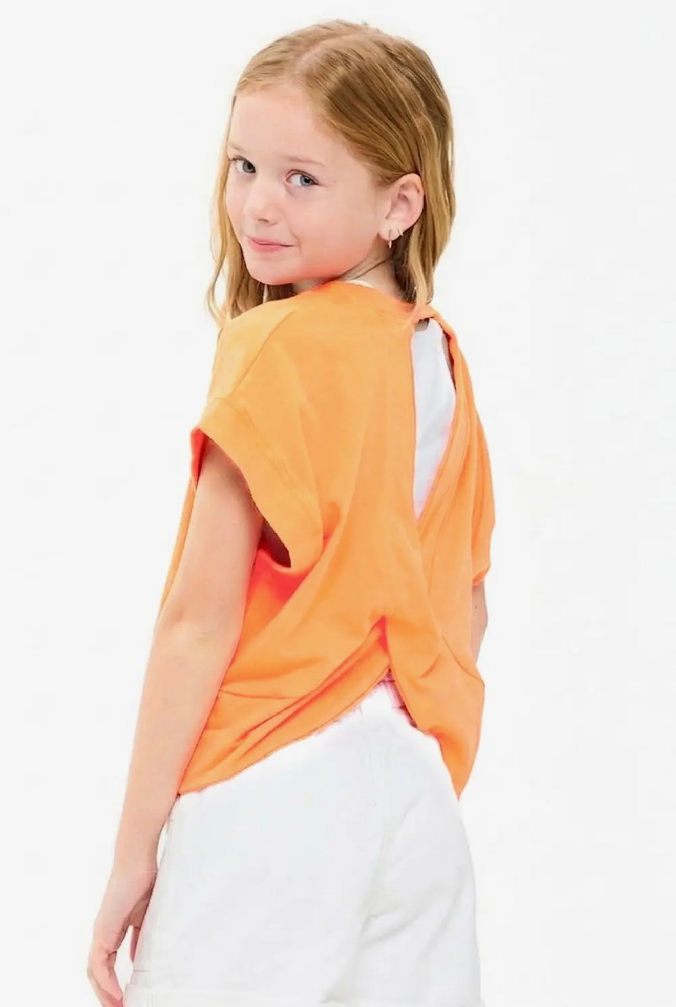 Open Back Fashion Tee-Neon Coral