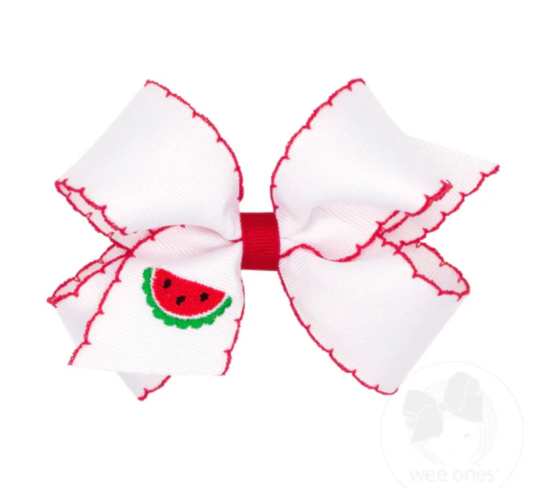 Medium Grosgrain Bows with Moonstitch Edge and Watermelon Embroidery