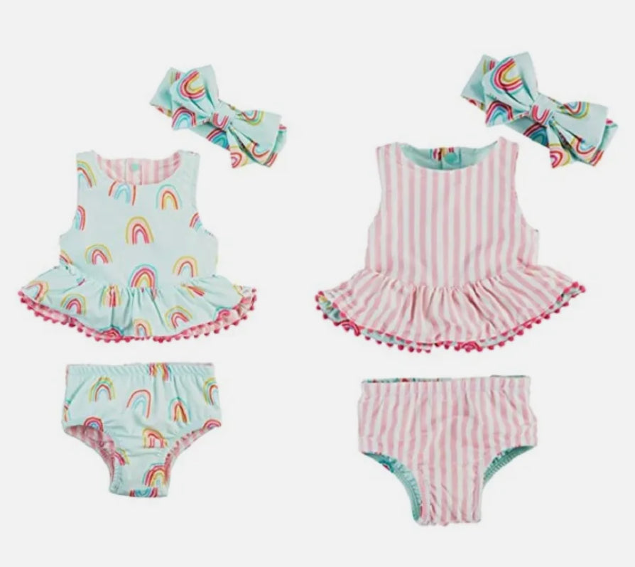 Mud Pie Girls Reversible Swimsuit & Headband Set