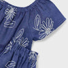 Girls Linen Blue and White Flower Skirt Set