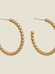 Shiny Gold Beaded Hoop Earrings