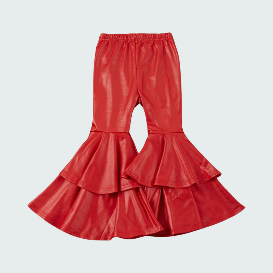 Red Faux Leather Double Layer Bell Pants