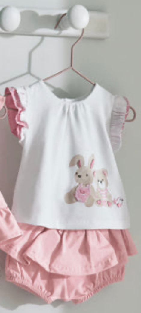 Mayoral 2 piece Girls Short Set- Bunny and Teddy Print