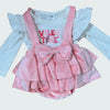 Valentines Pink Velvet Ruffled Skirt Set