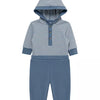 Hooded Body Suit Set-Blue Stripe