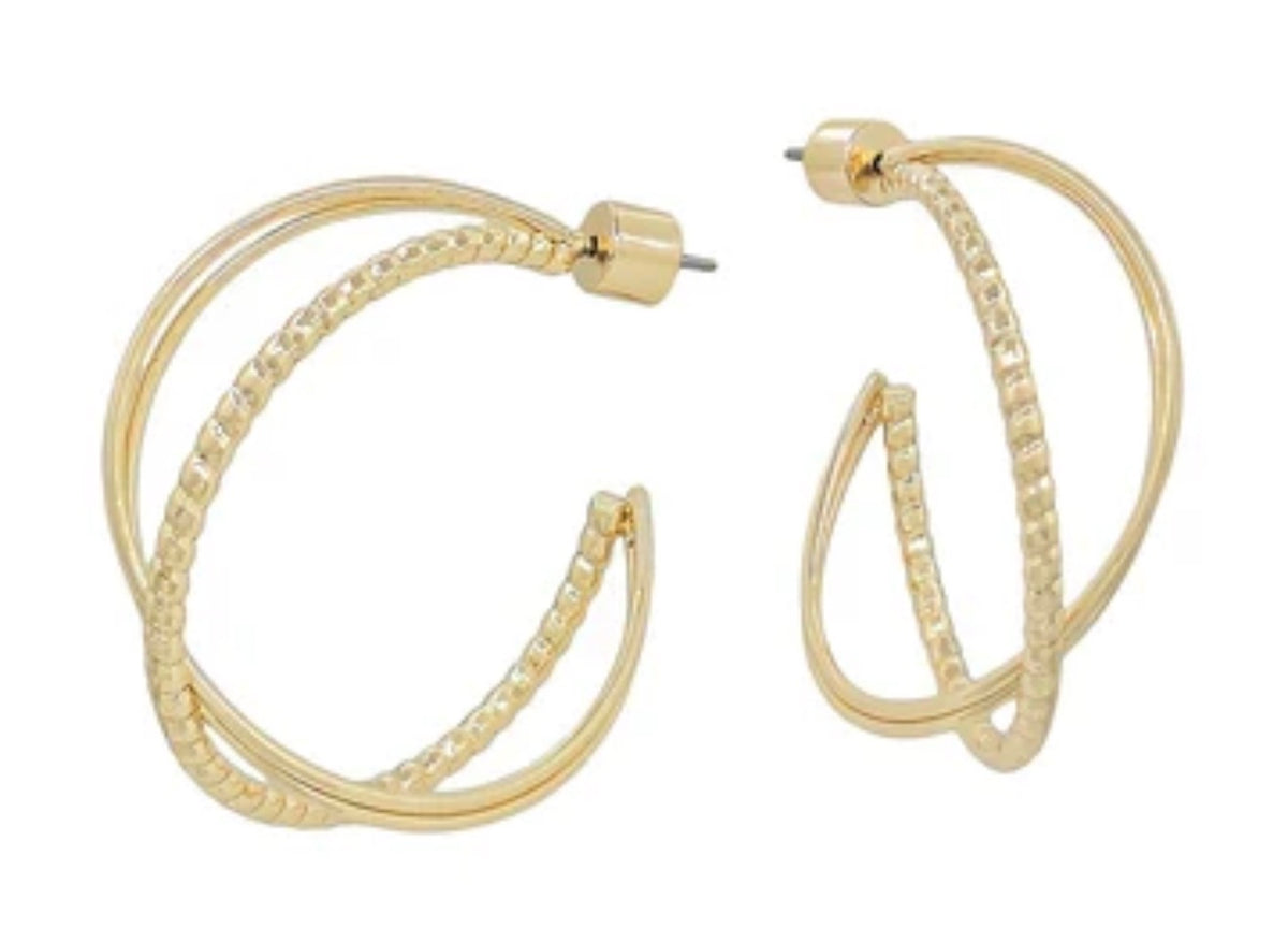 Gold Textured Twisted Hoop Earrings