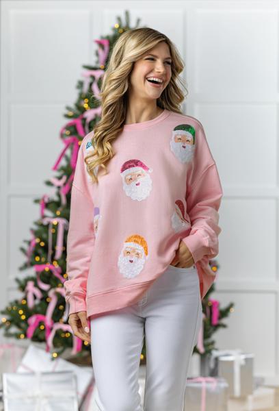 Women’s Sequin Santa Head Sweatshirt