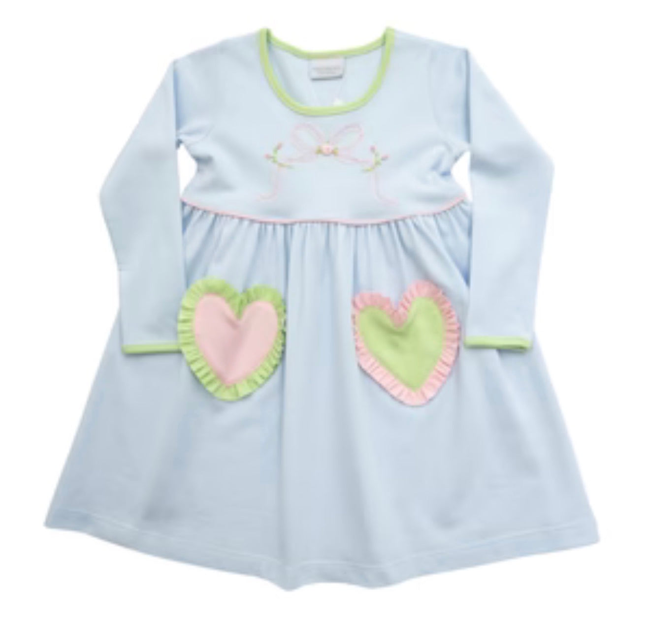 Squiggles Letter Bow Ruffle Heart Pocket Dress