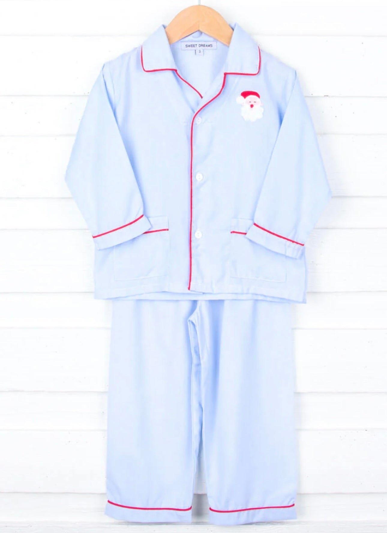 Sweet Dreams Blue Santa Embroidered PJS