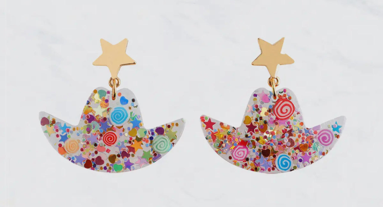 Star Confetti cowboy Hat Stud Earring