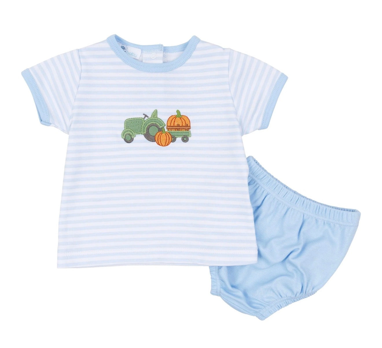 Pumpkin Green Tractor Appliqué Diaper Cover Set