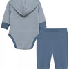 Hooded Body Suit Set-Blue Stripe