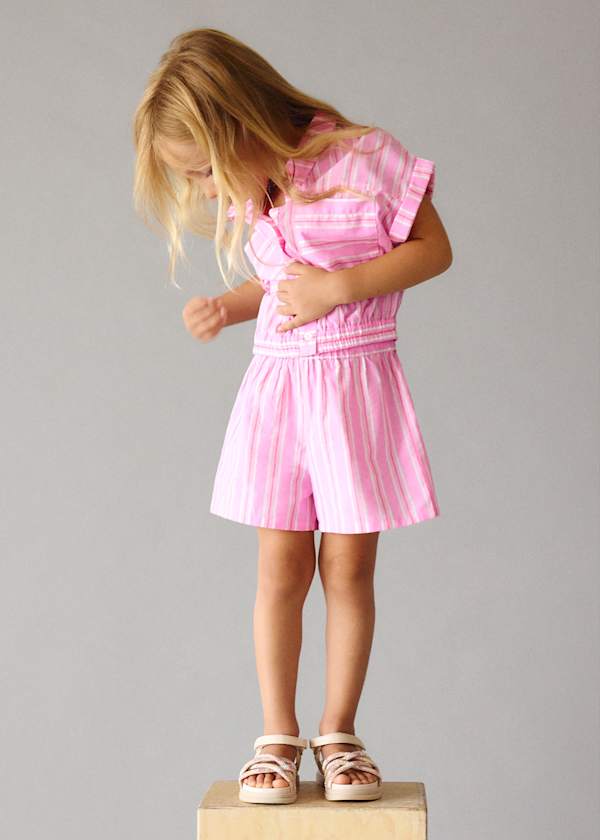 Girls Cotton Pink Stripe Short Set