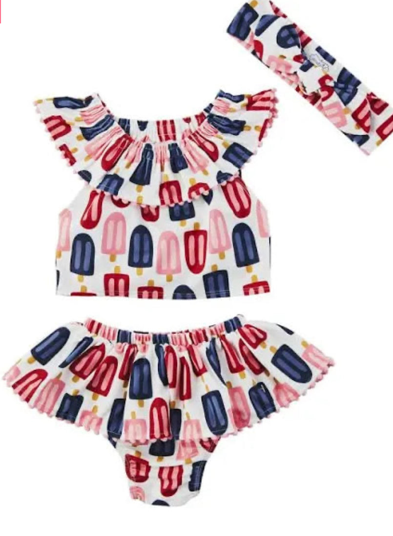 Mud Pie Toddler Girl's Popsicle Swimsuit And Headband In Red
Polyester/Spandex