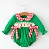 Smocked Grinch Inspired Baby Girl Bubble w/ Bows