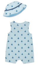 Load image into Gallery viewer, Little Me Boys Sailboat Gauze Romper &amp; Hat Set
