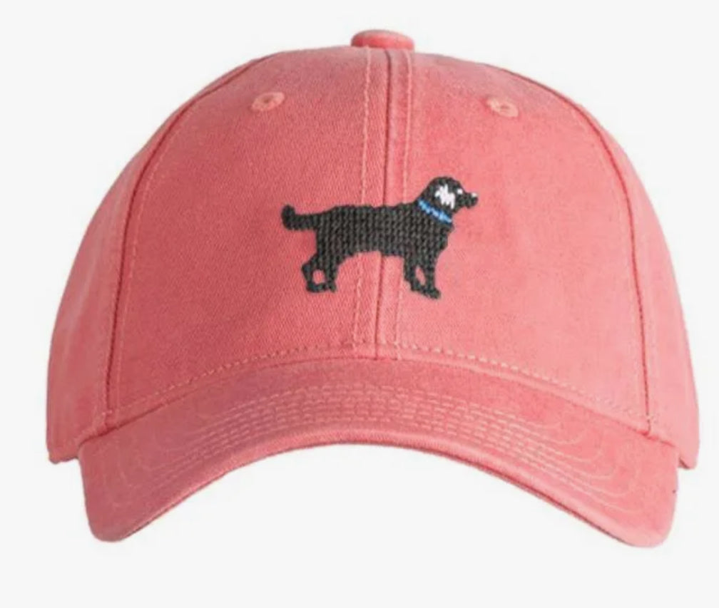 Harding Lane Needle Point Kids Baseball Hat -Black Lab on Weathered Red