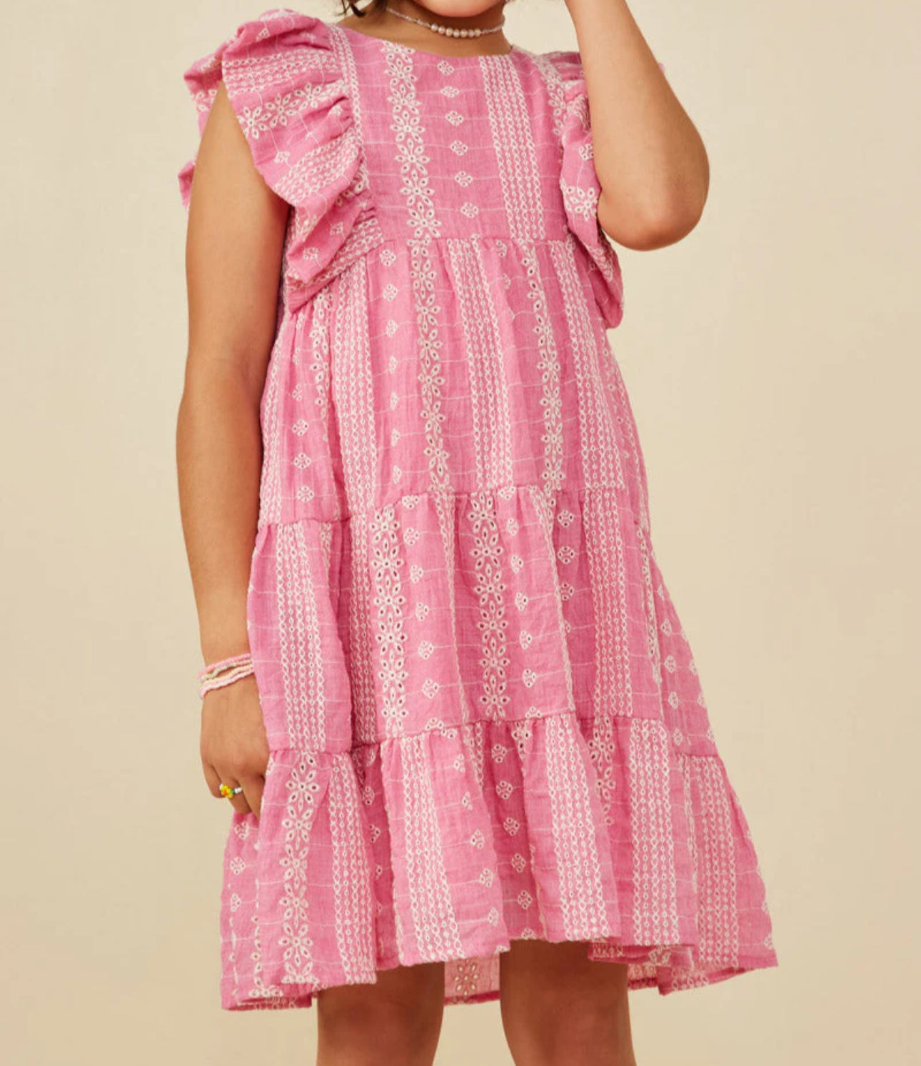 Pink & White Floral Flutter Sleeve Dress