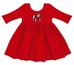 Standing Bulldog Girls Red Spin Dress