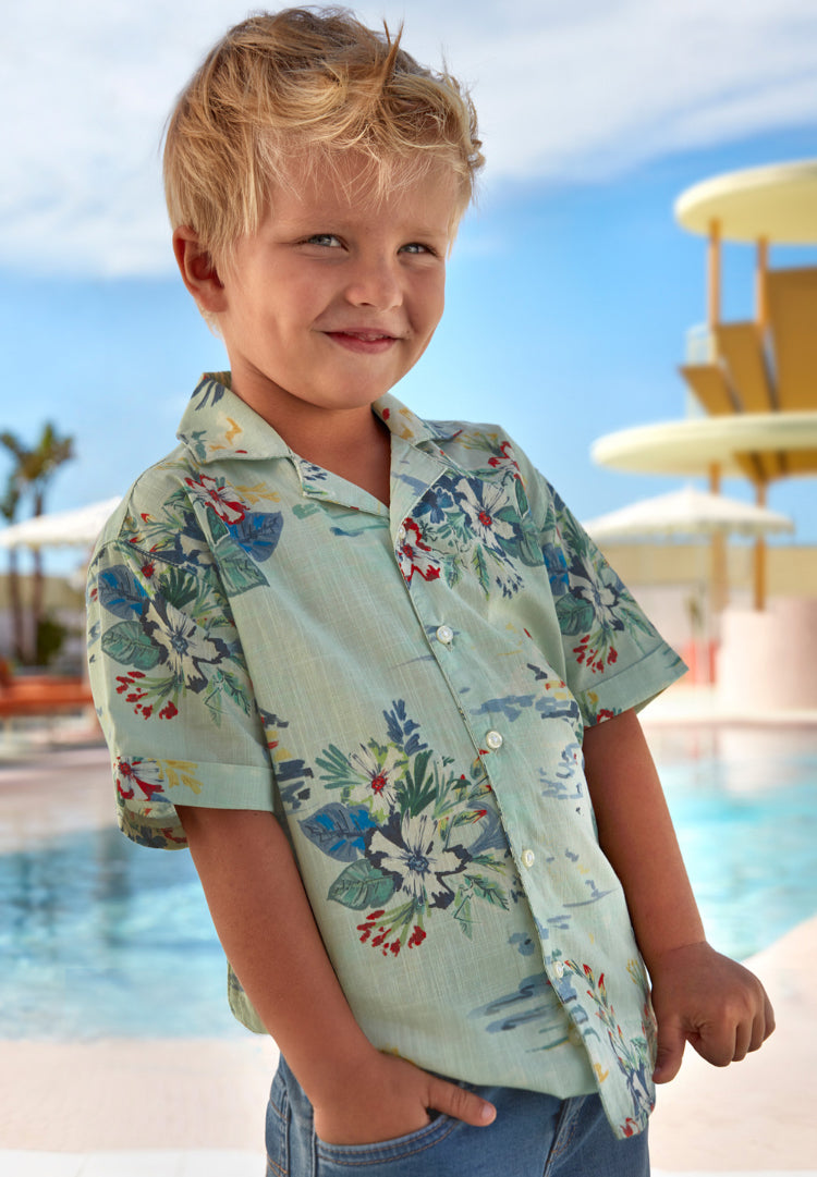 Mayoral Boys Short Sleeve Palm Print Button Down Shirt | Botanico