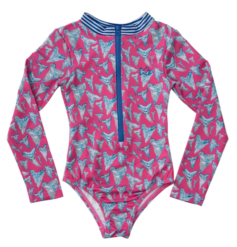 Prodoh Cheek Pink Shark Tooth Print Surf and Turf One Piece Suit