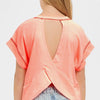 Open Back Fashion Tee-Neon Coral