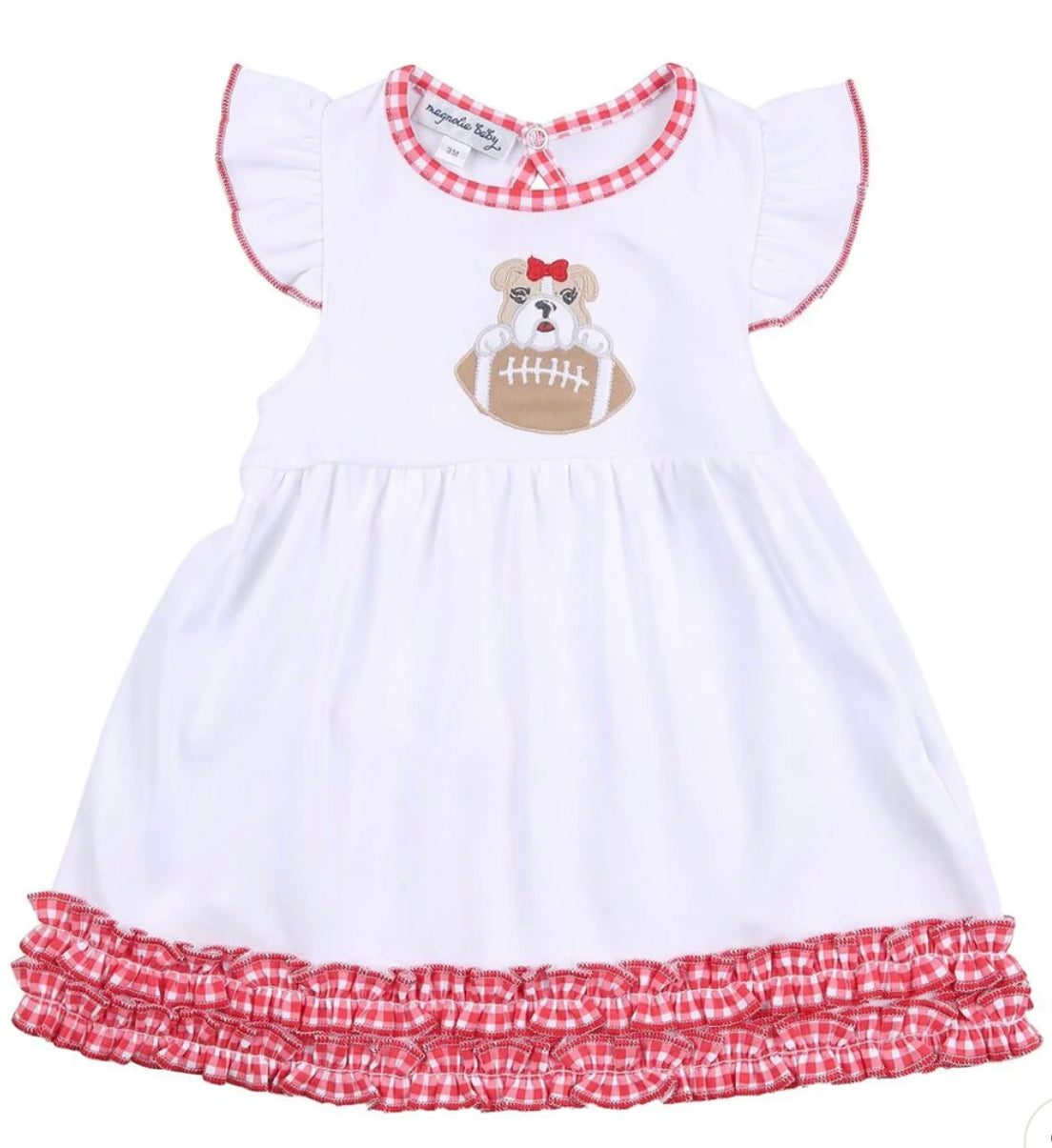 Magnolia Baby Bulldog Appliqué Ruffle Flutters Dress